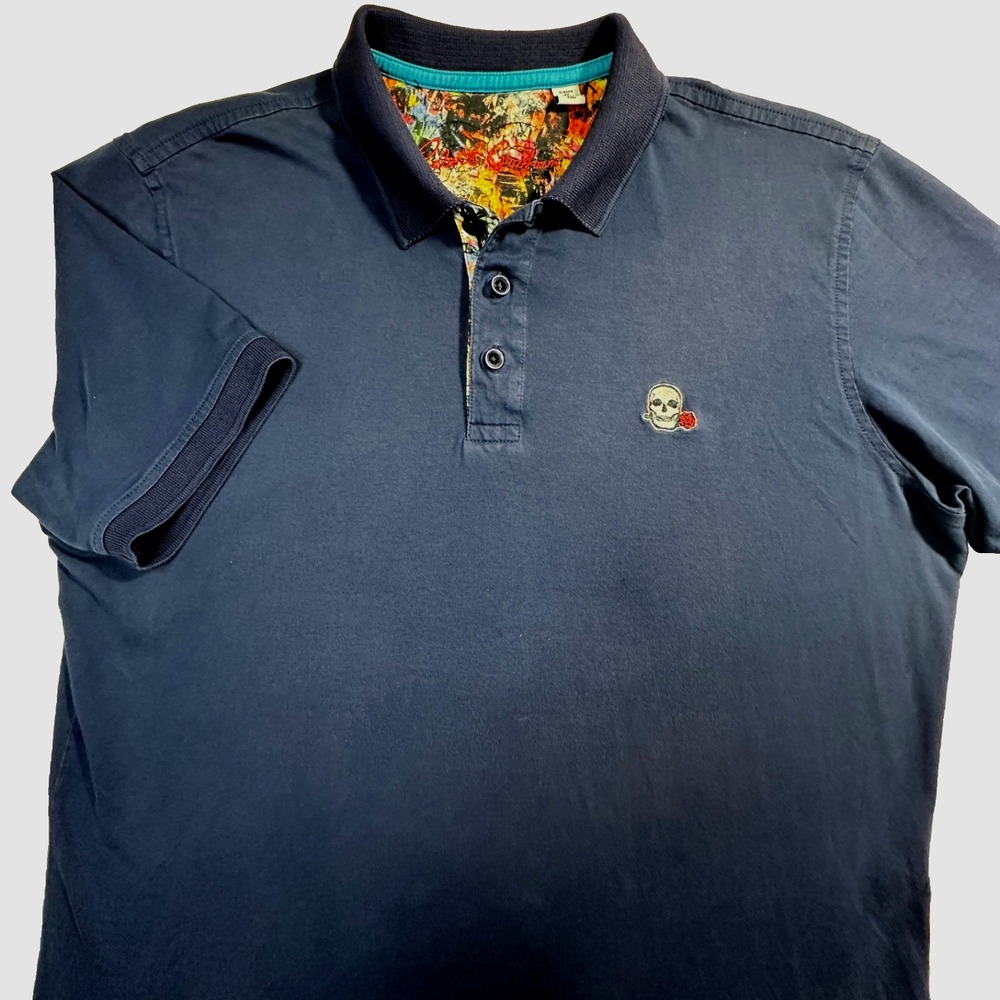 Robert‎ Graham Archie Polo Men's Shirt Size Small White Skull Logo Navy